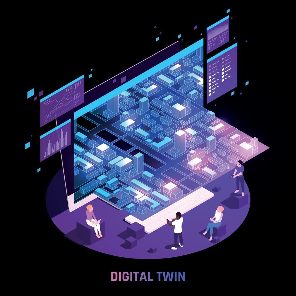 Digital Twin Technology Isometric Image vector