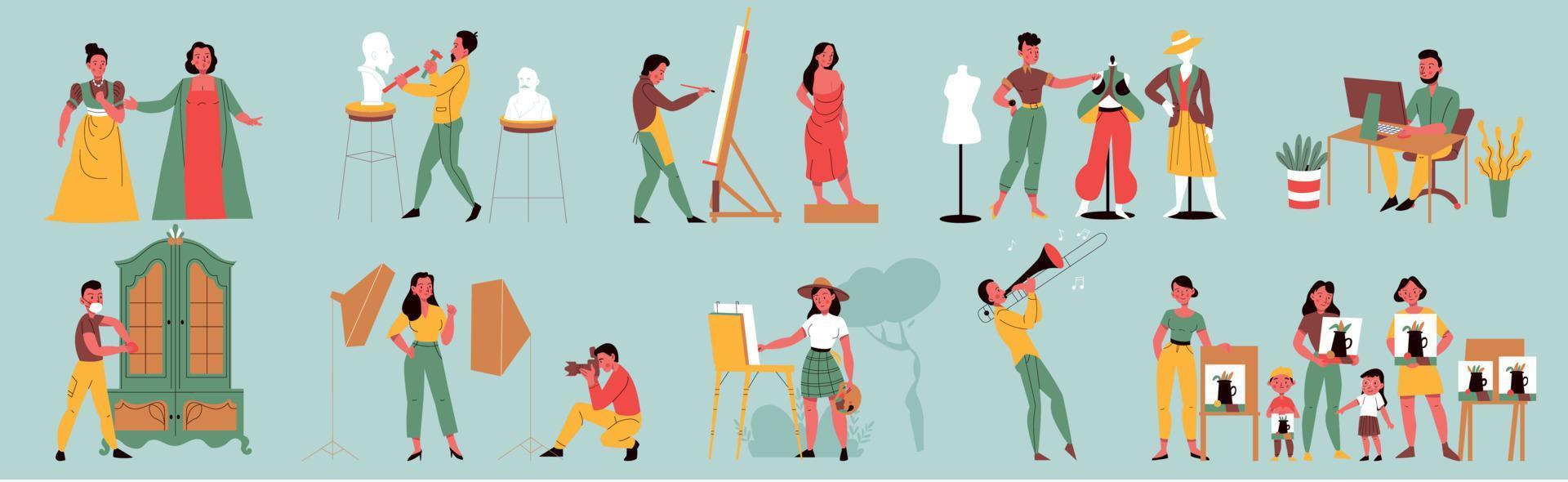 Creative Professions Color Set vector