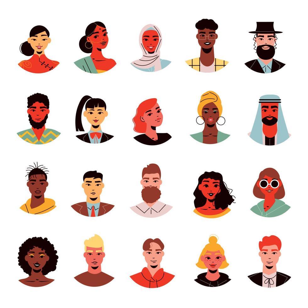People Nations Faces Set vector