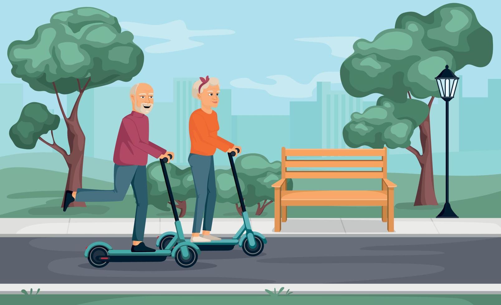 ancianos en composición de scooter vector