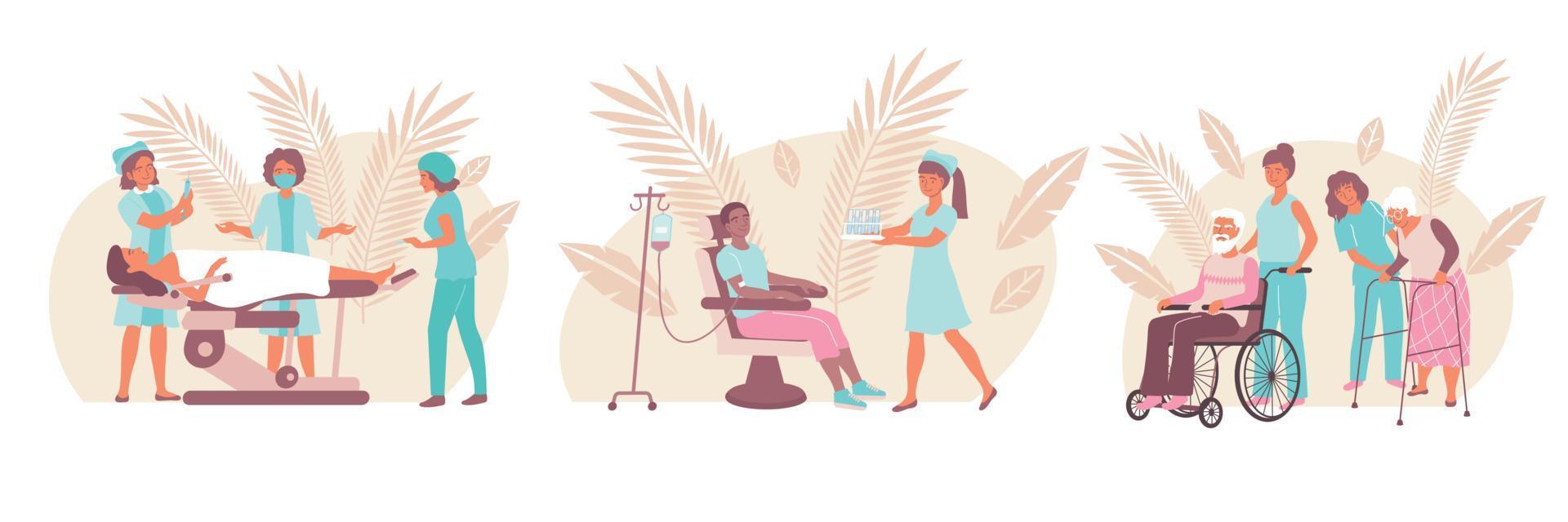 Flat Nurse Composition Set vector