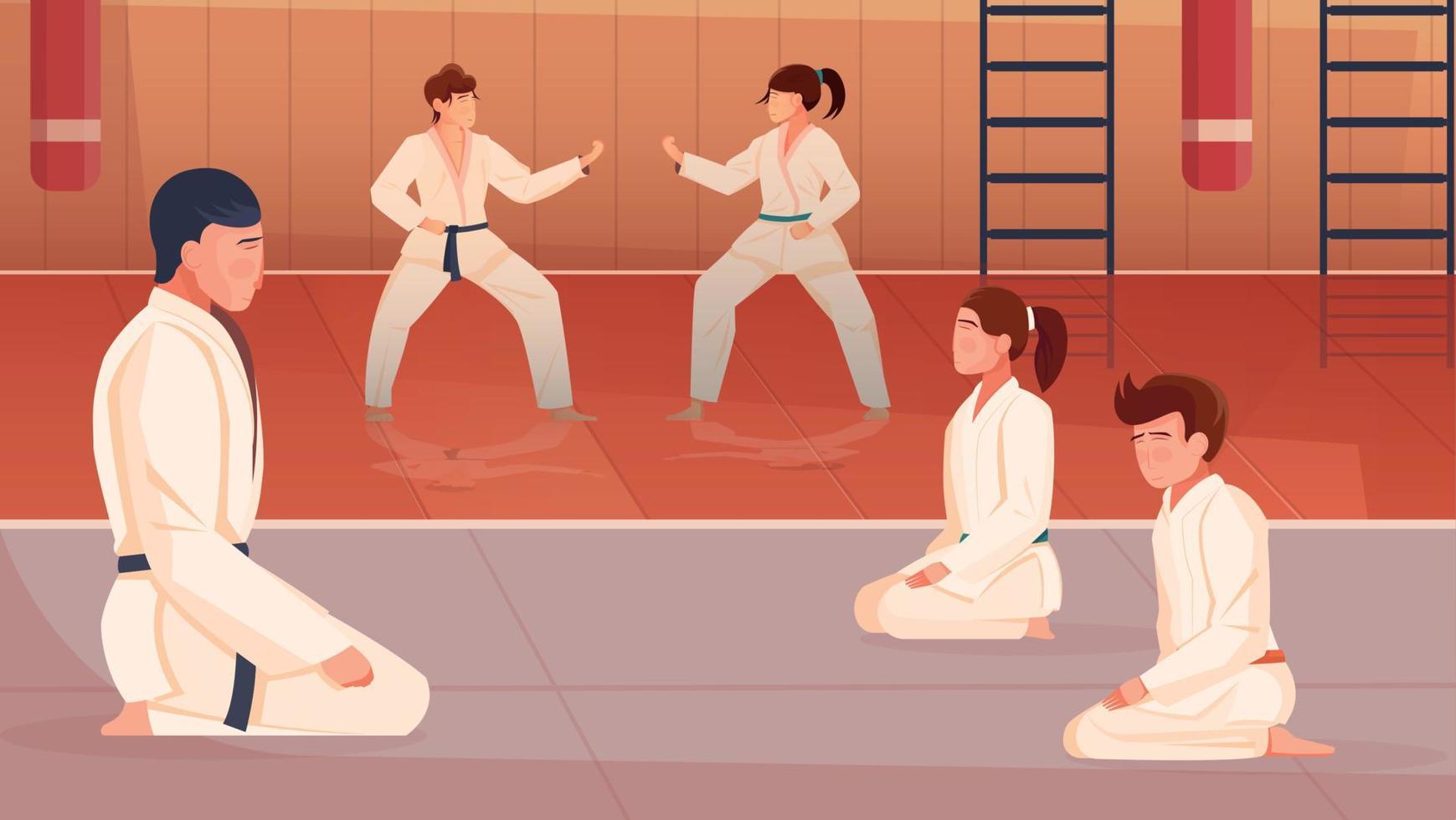 artes marciales para niños fondo plano vector