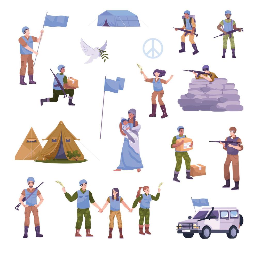 Peacekeepers Flat Isolated Icon Set vector