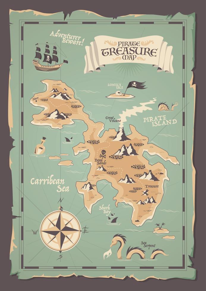 Ilustración de grunge mapa pirata vector