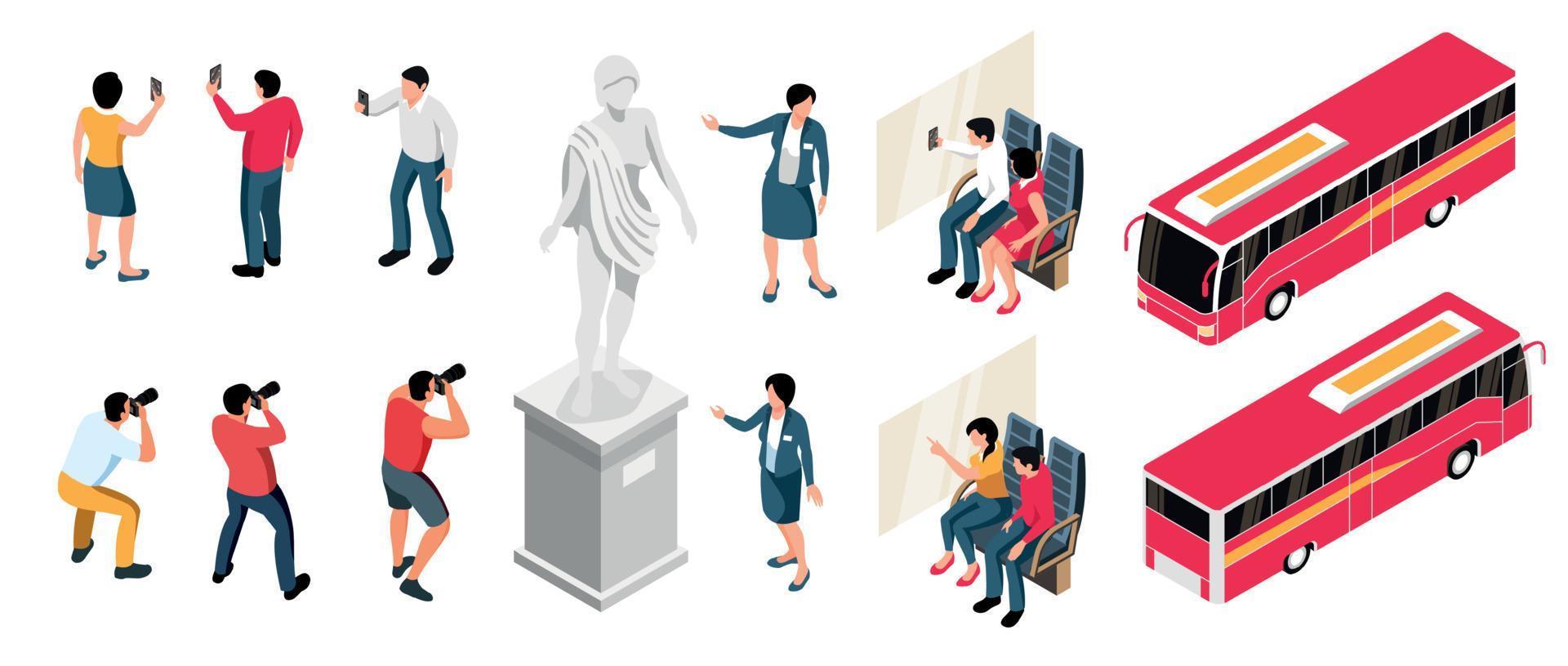 Excursion Isometric Icons Set vector
