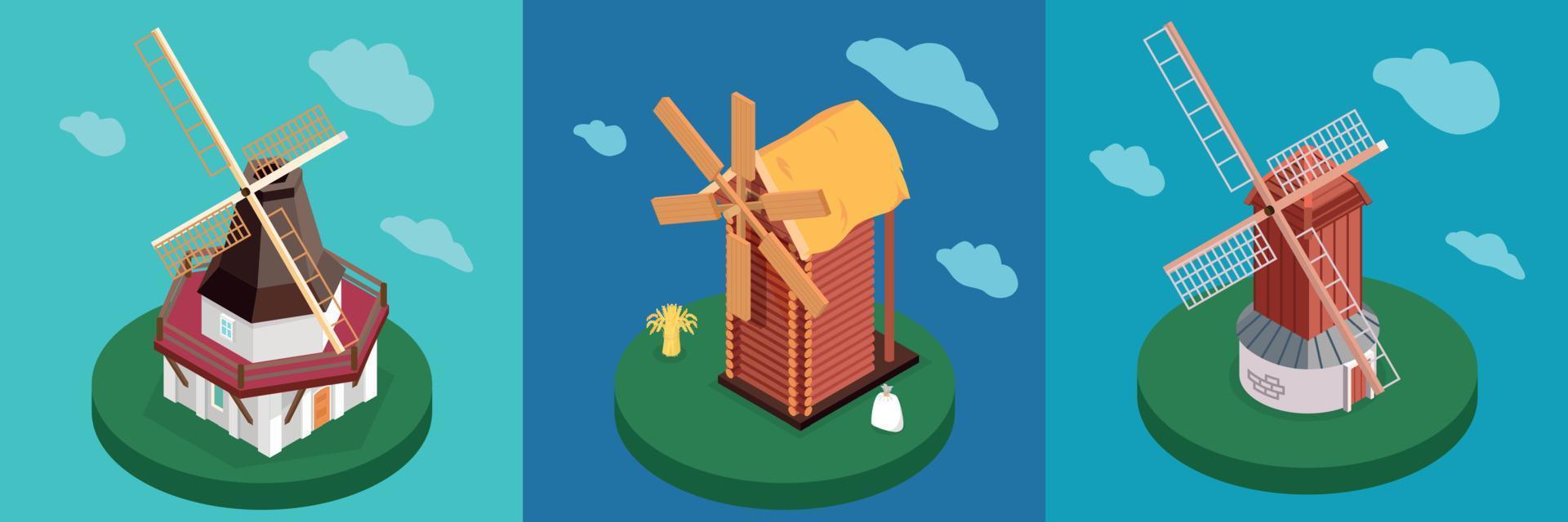 Windmills Types Isometric Concept vector