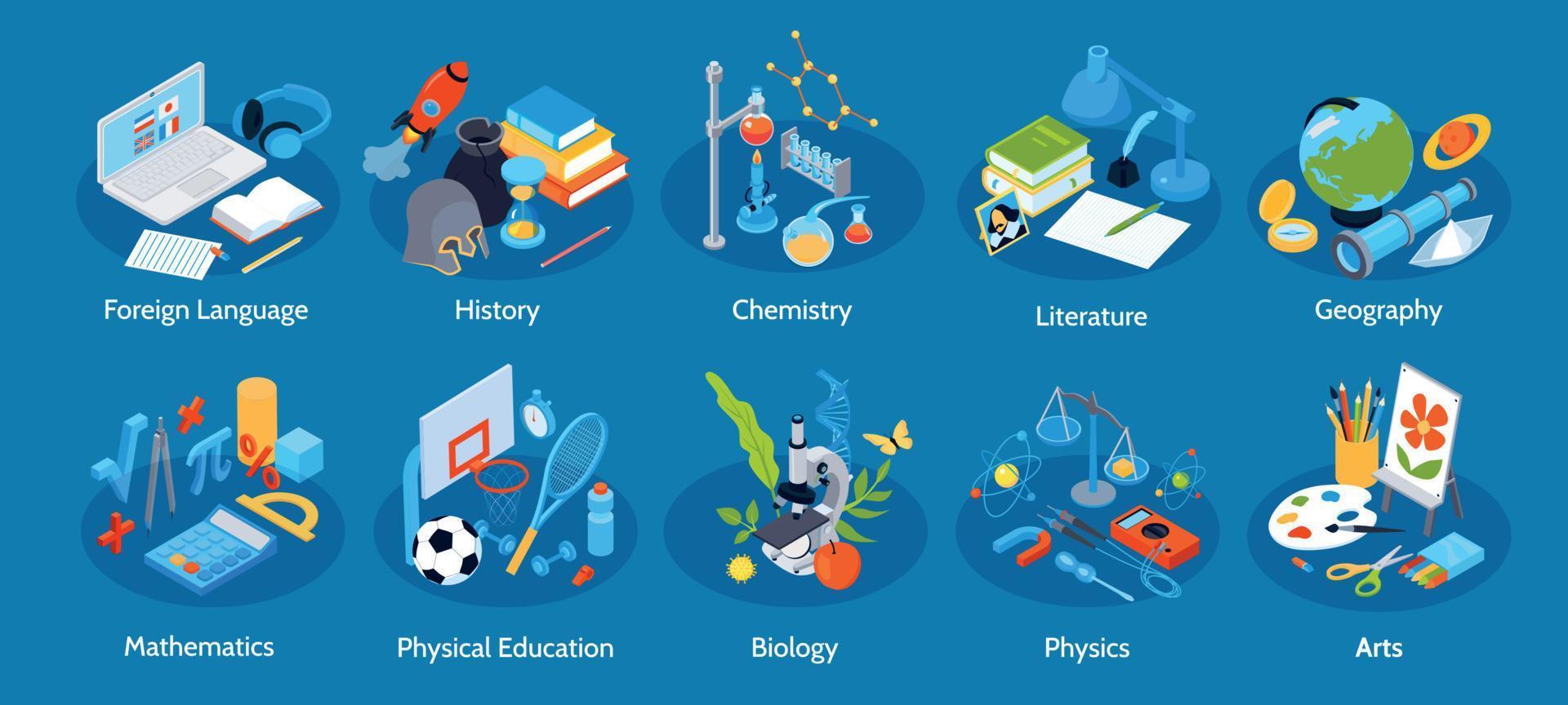 Isometric School Education Set vector