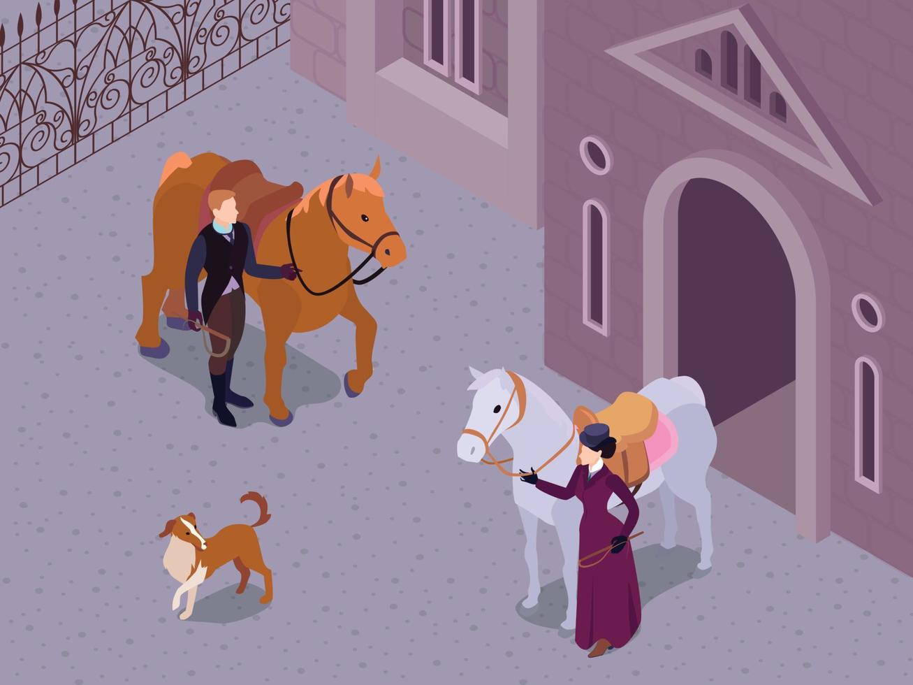 Medieval Life Isometric Composition vector