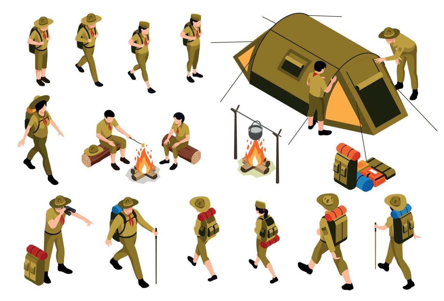 Hiking Isometric Set vector