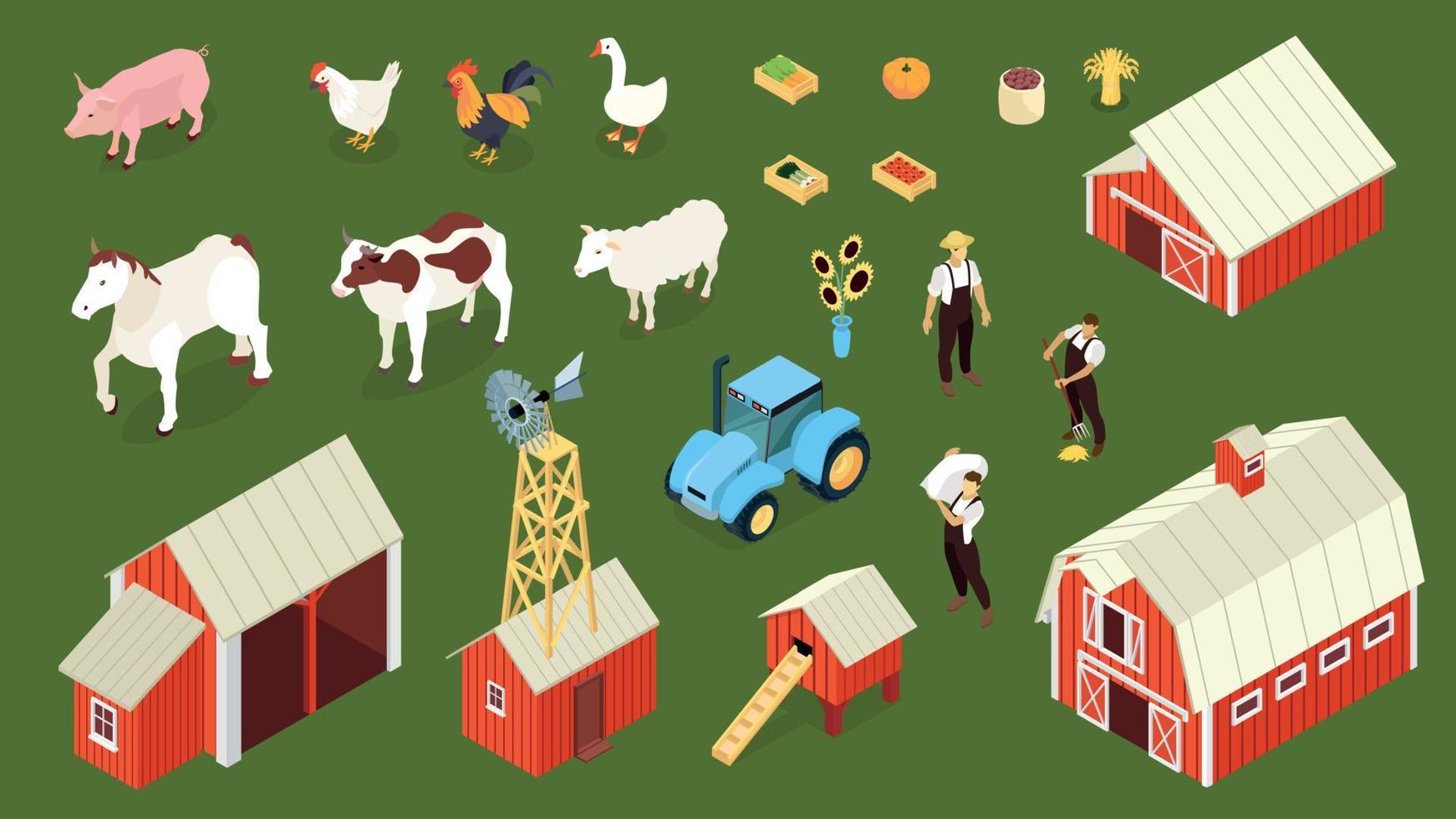 Farm Isometric Background Set vector