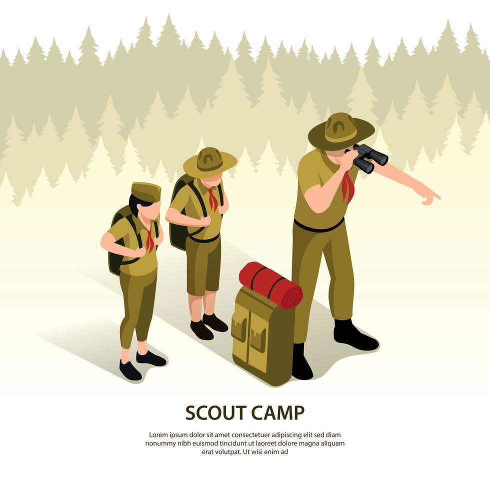 Scout Camp Isometric Background vector