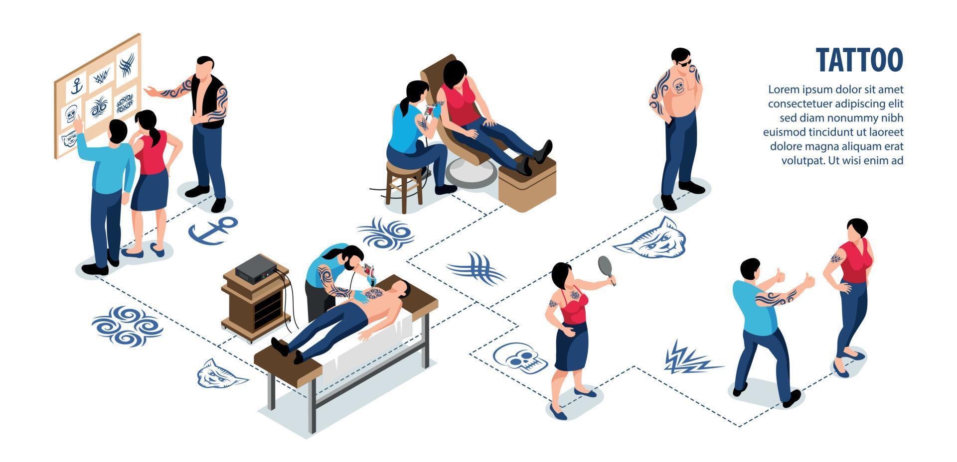 infografía isométrica del tatuaje vector