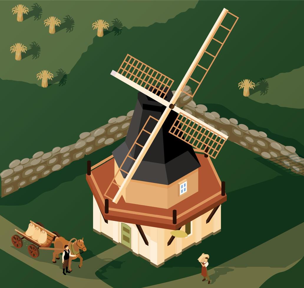 Windmills Isometric Composition vector