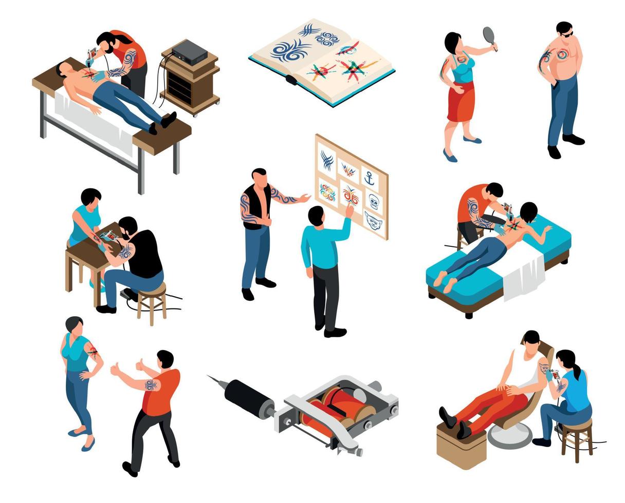 Tattoo Isometric Color Set vector