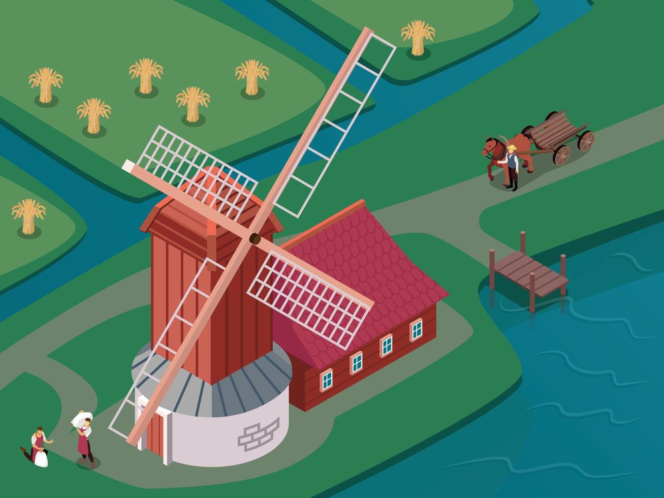 Windmills Isometric Composition vector