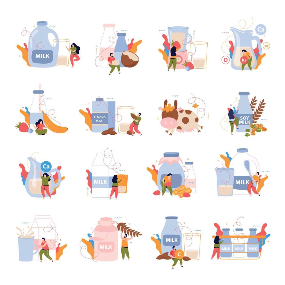 Milk Usage 4x4 Flat Icons vector