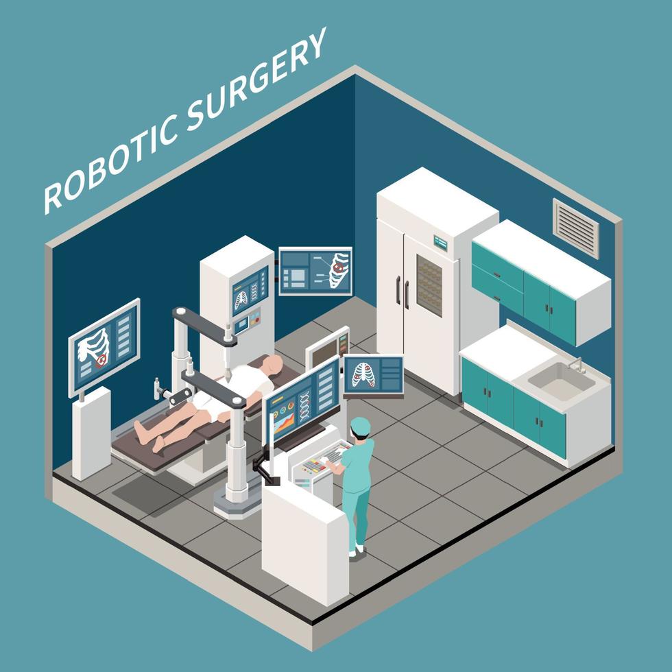 concepto isométrico de cirugía robótica vector