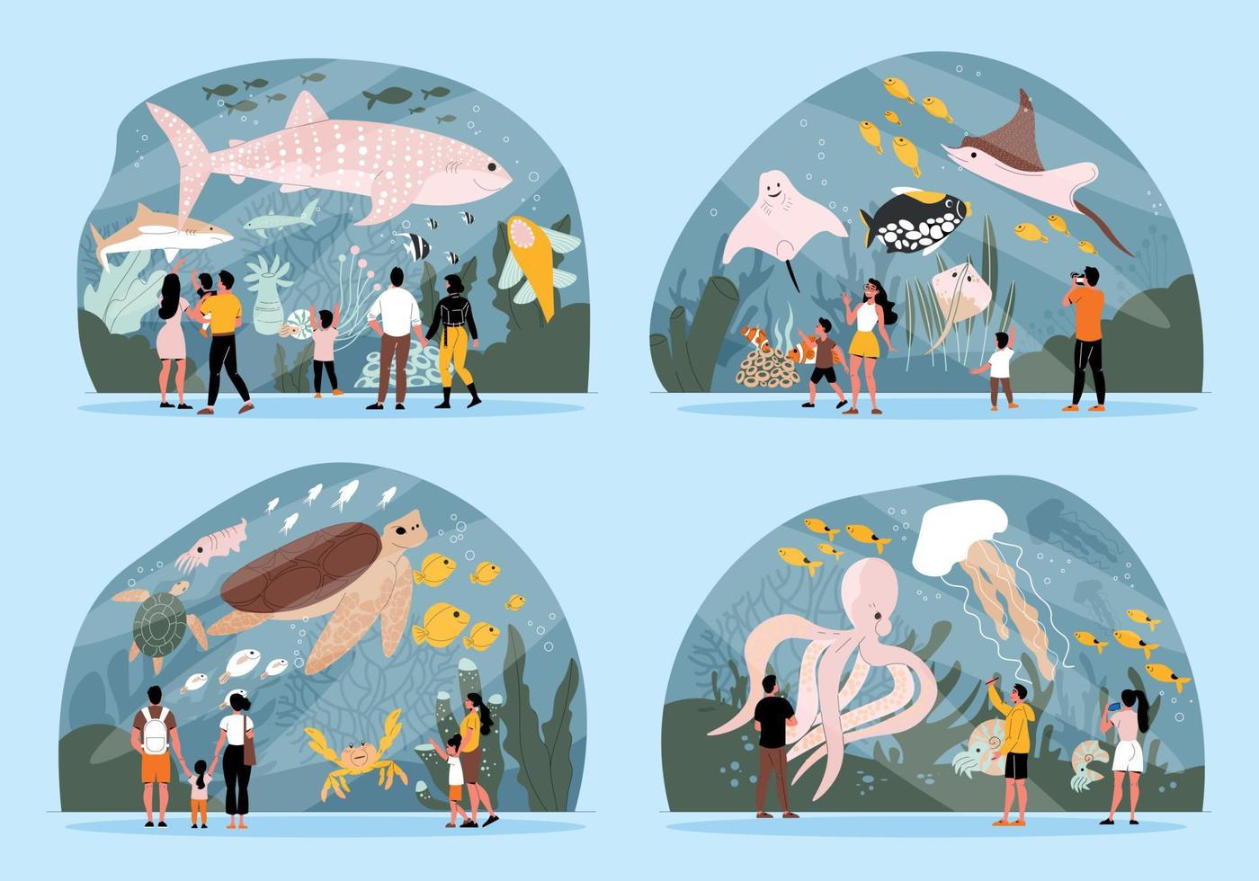 Aquarium Flat Set vector