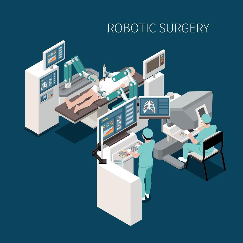 Robotic Surgery Isometric Composition vector