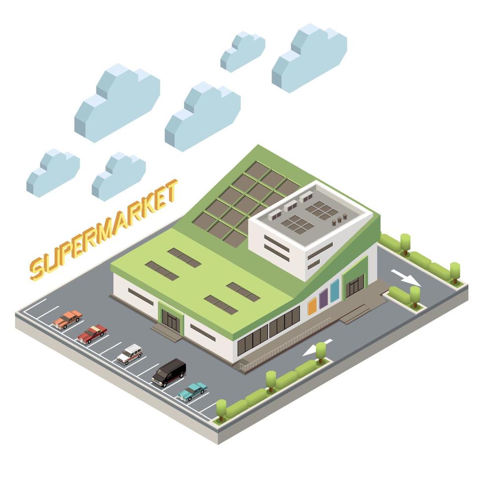 concepto isométrico del centro comercial vector