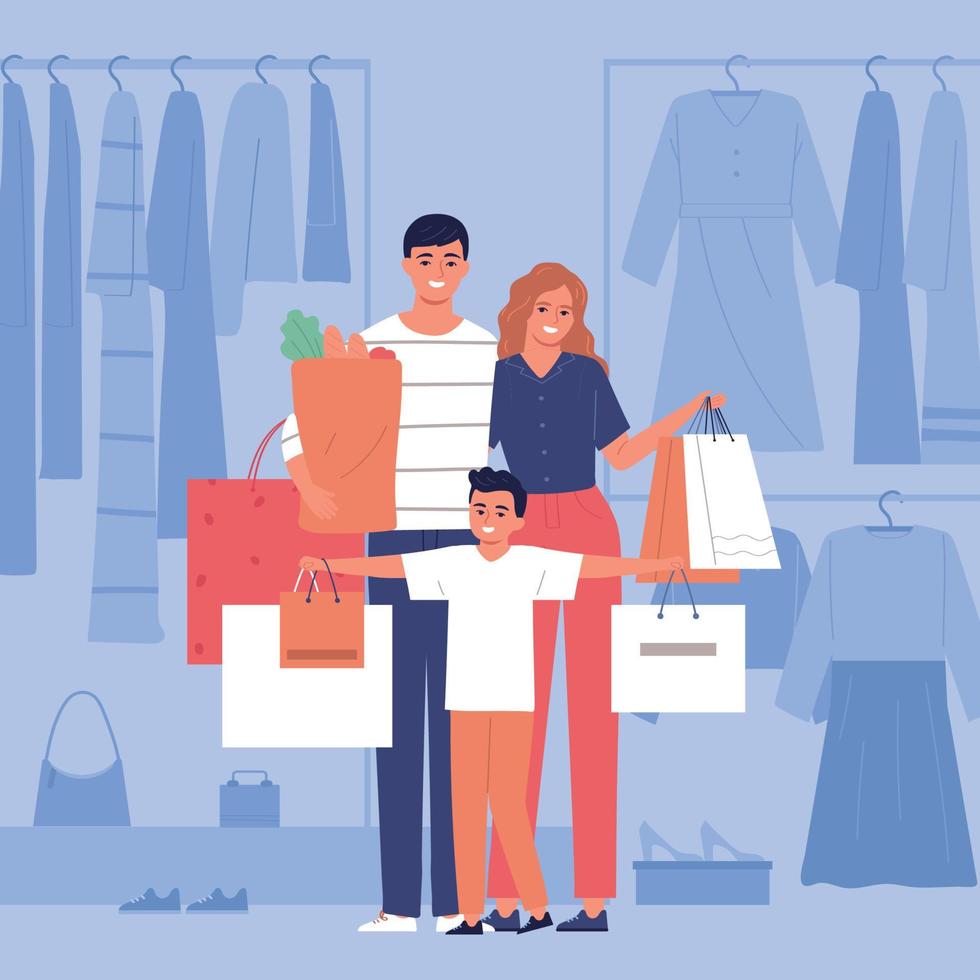 ilustración de compras familiares vector