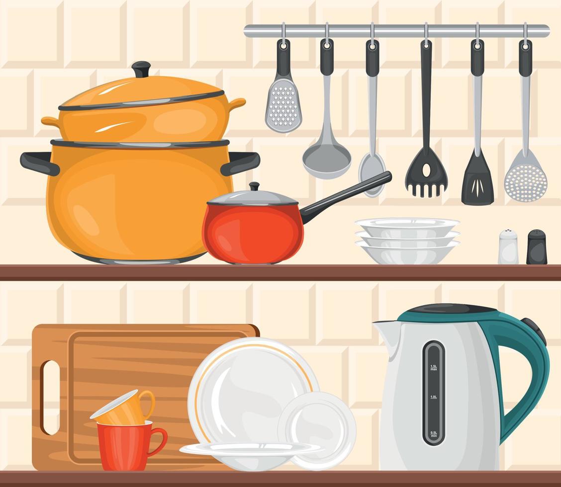 Kitchenware On Shelves Composition vector