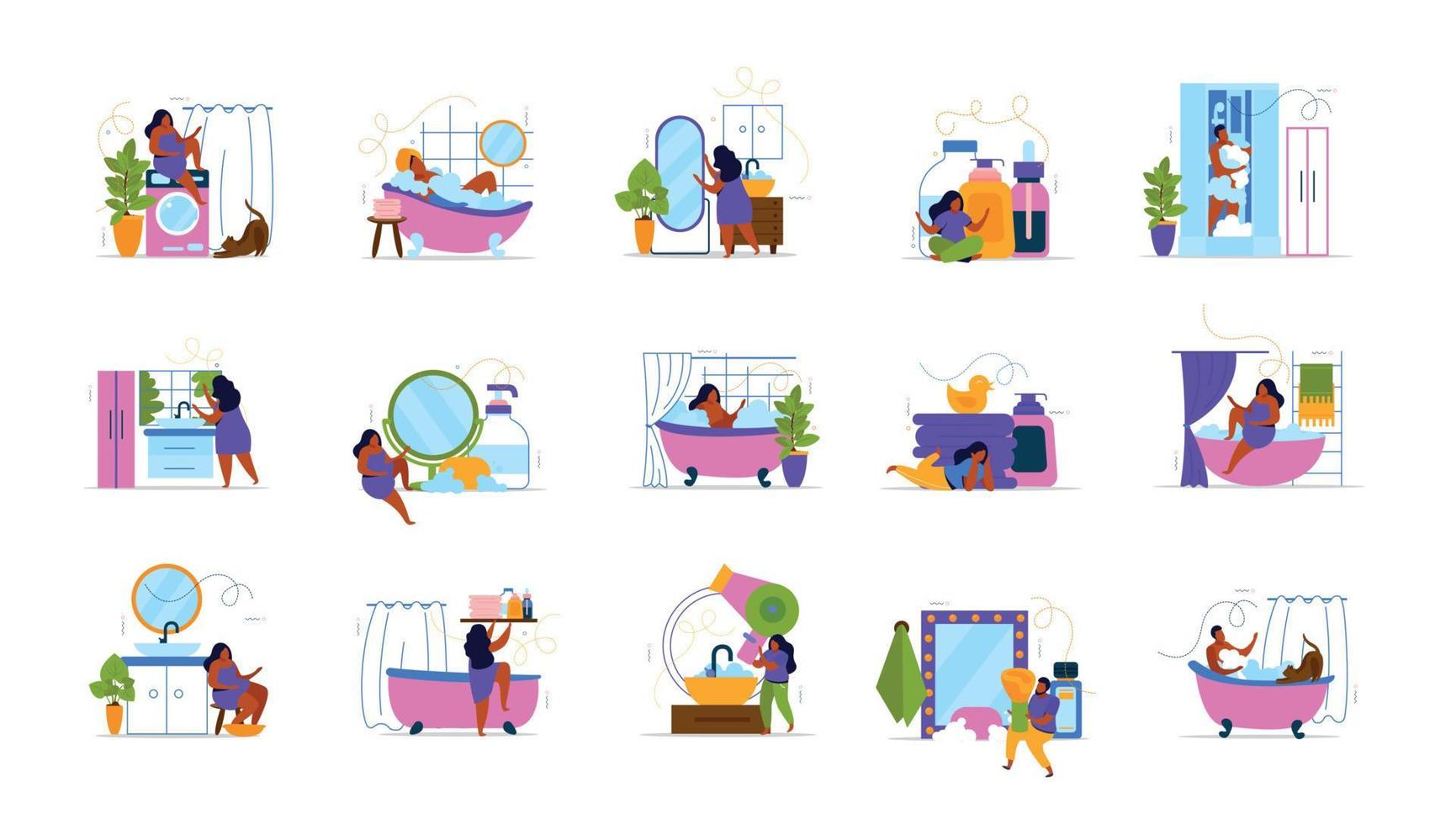 Bath Time Flat Recolor Set vector