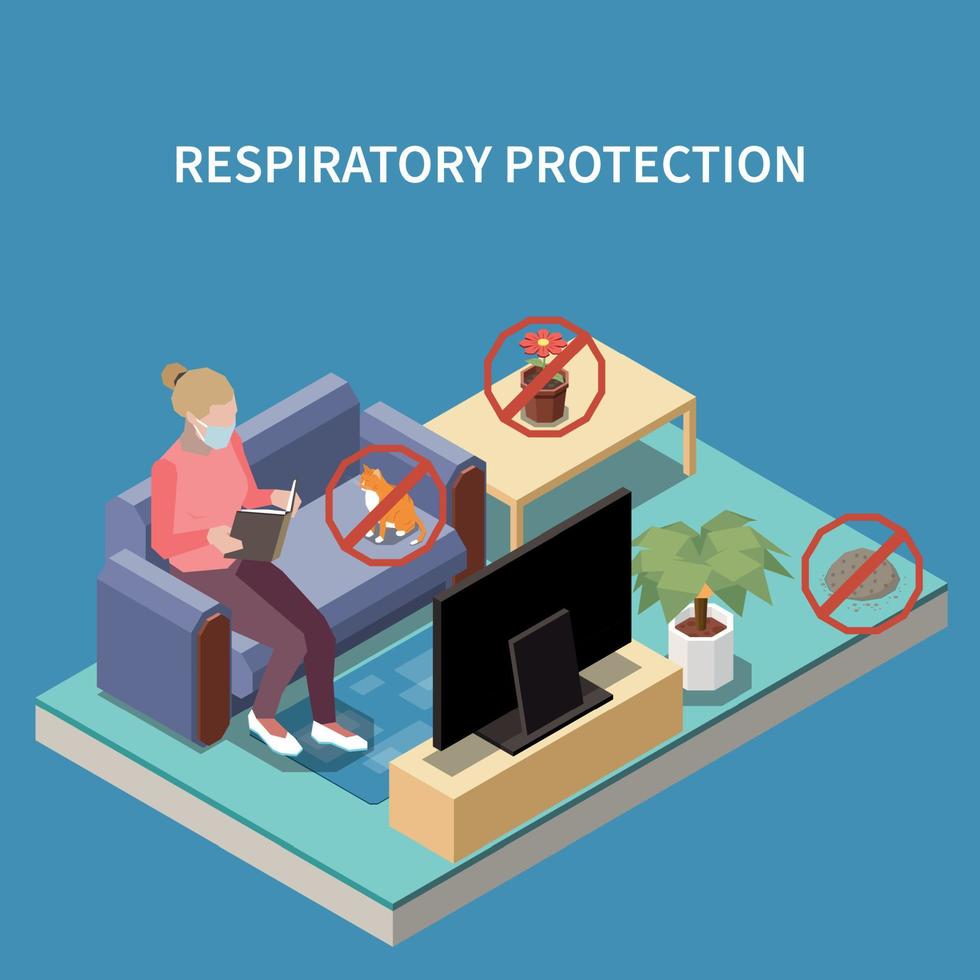 composición isométrica de protección contra alergias vector