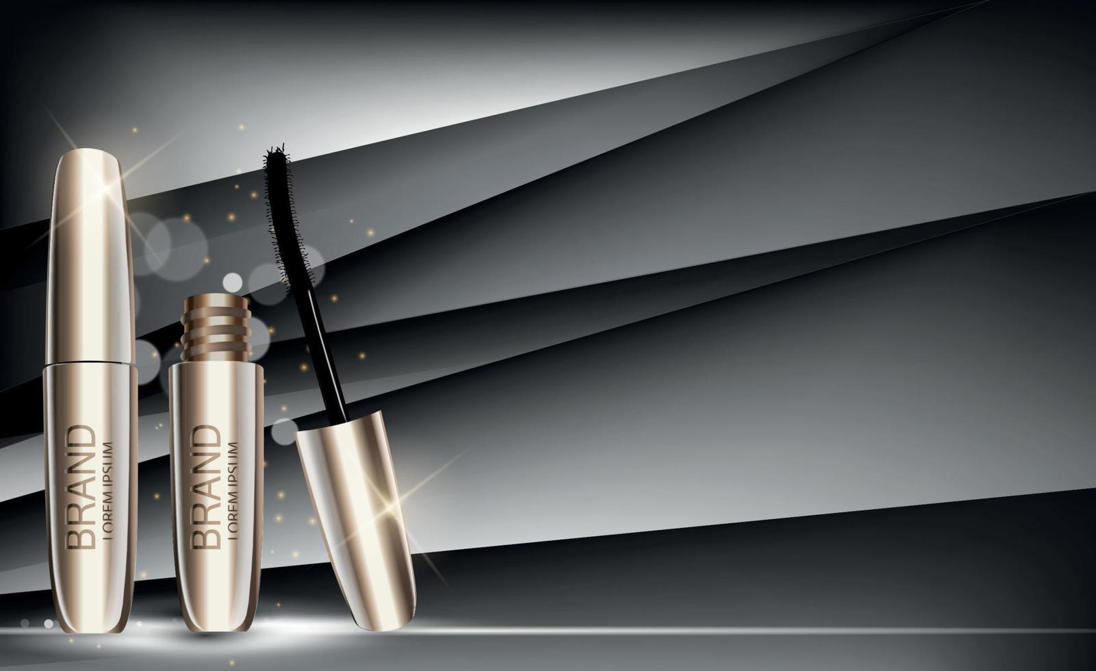 Fashion Design Makeup Cosmetics Product  Template for Ads or Magazine Background.  Mascara Product Series Reportv 3D Realistic Vector Iillustration