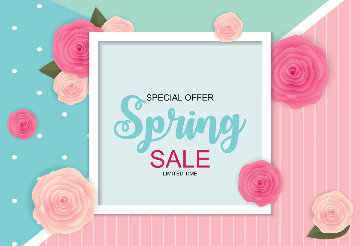 Spring Sale Cute Background with Flowers. Vector Illustration