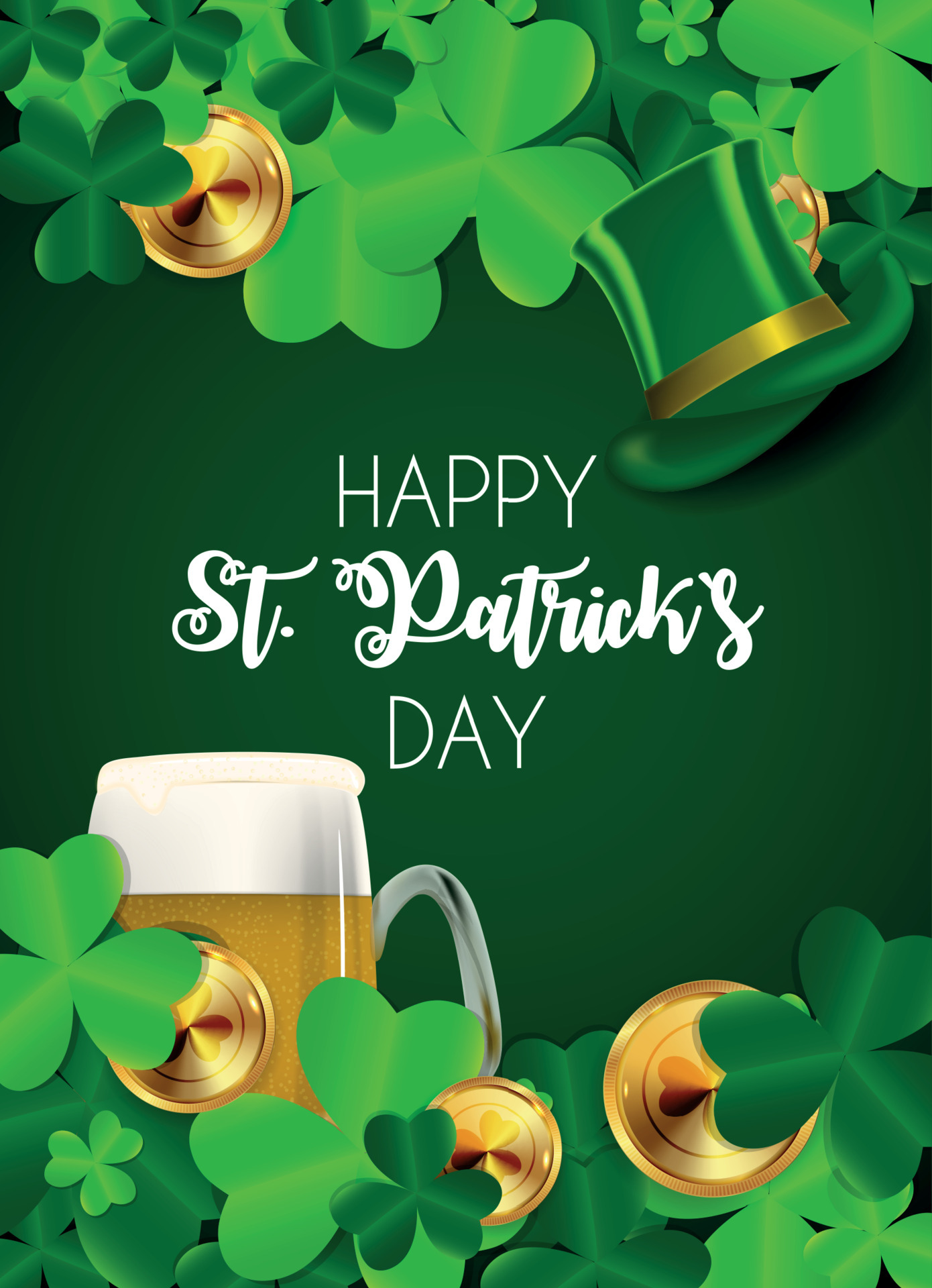 Happy Saint Patricks Day Background with Clover Leaves. Vector ...