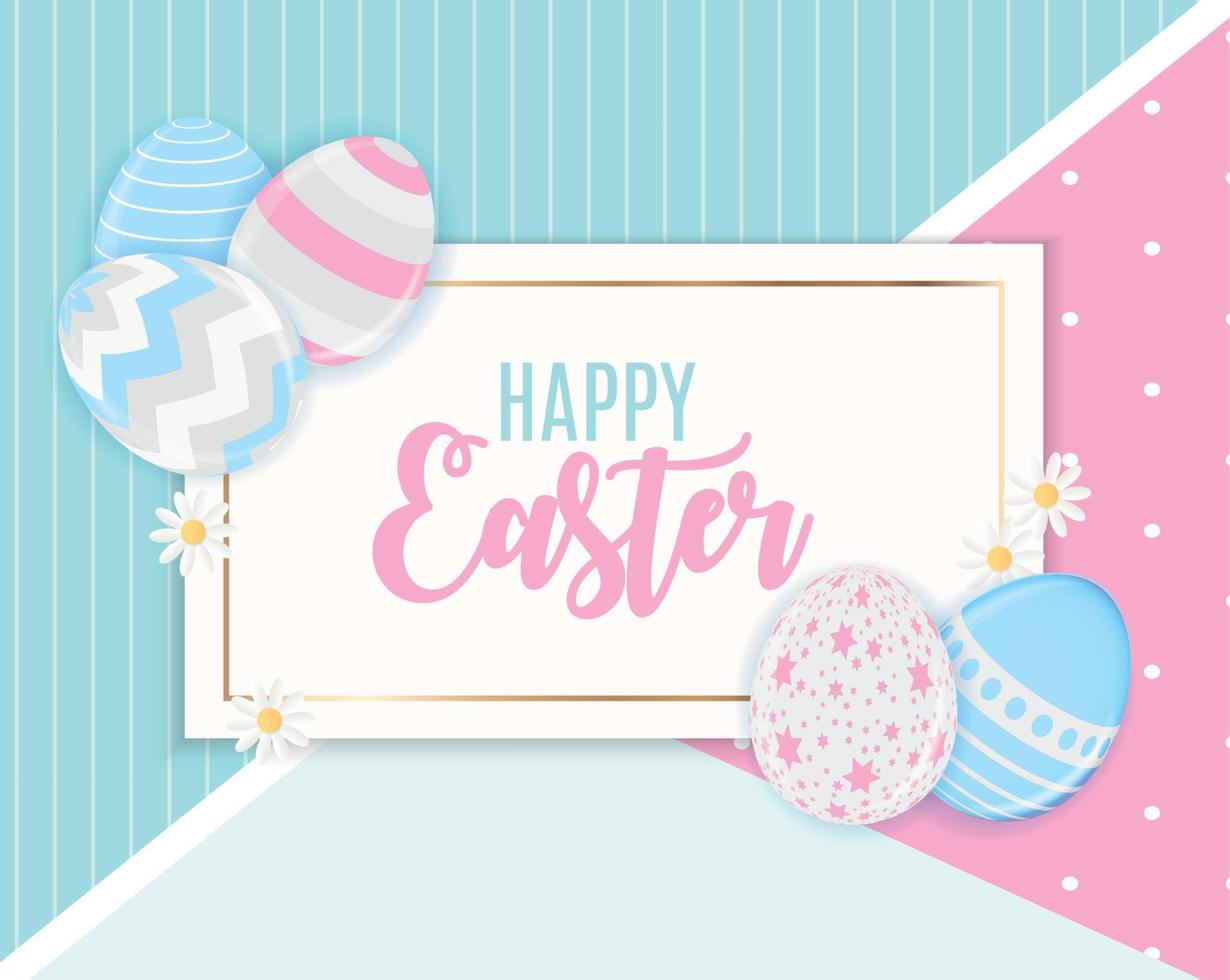 Happy Easter Cute Background with Eggs. Vector Illustration