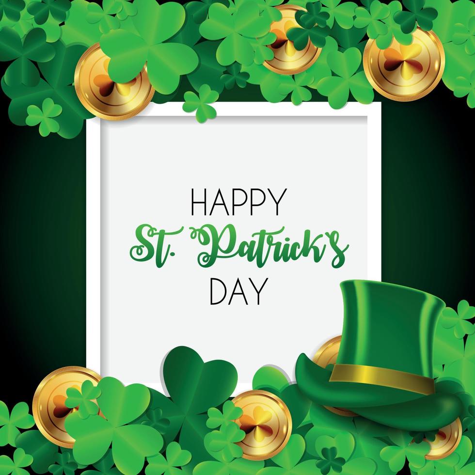 Happy Saint Patricks Day Background with Clover Leaves. Vector Illustration