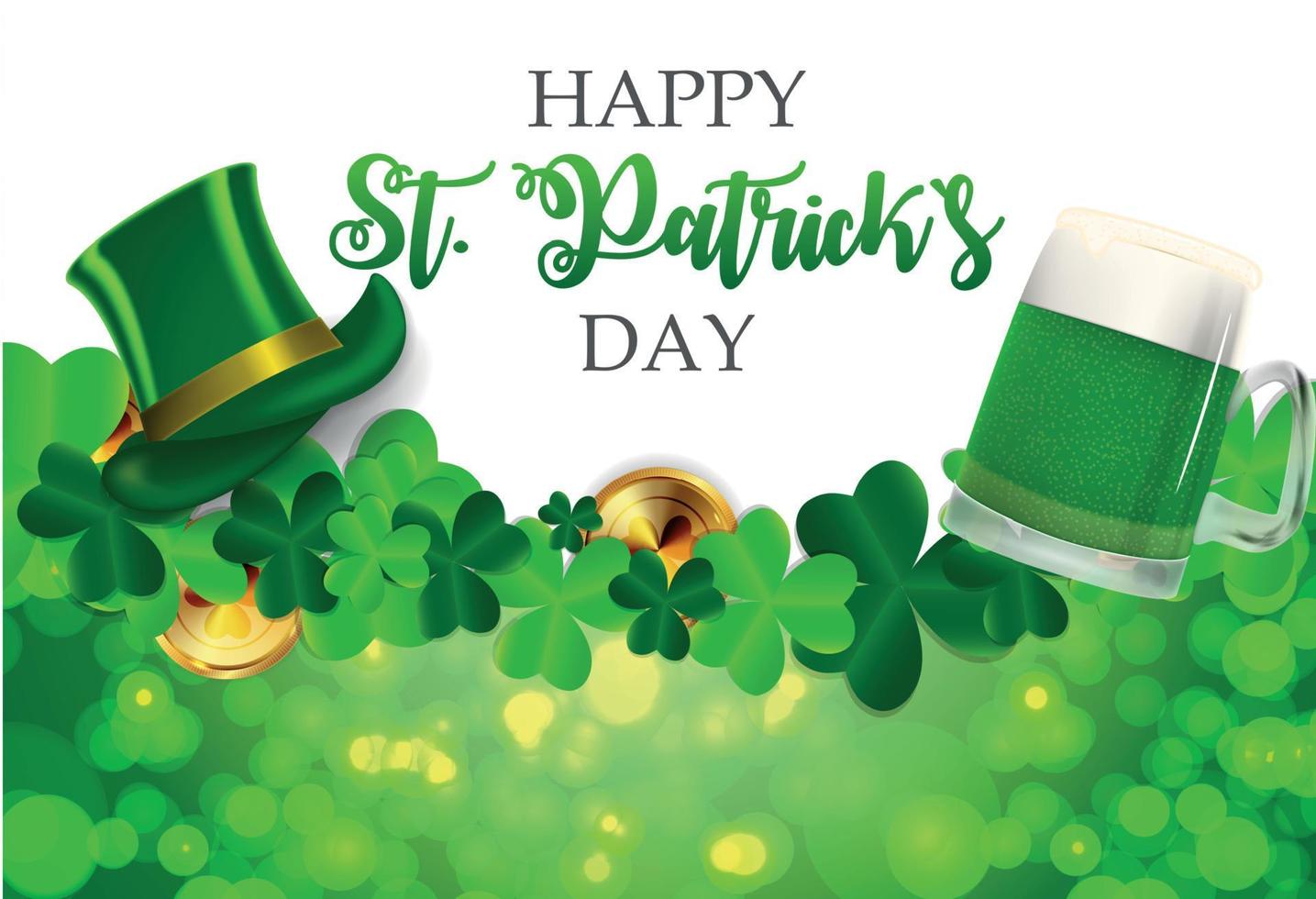 Happy Saint Patricks Day Background with Clover Leaves. Vector Illustration