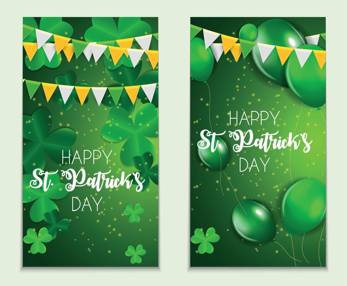 Happy Saint Patricks Day Greeting Card Background with Clover Leaves. Vector Illustration