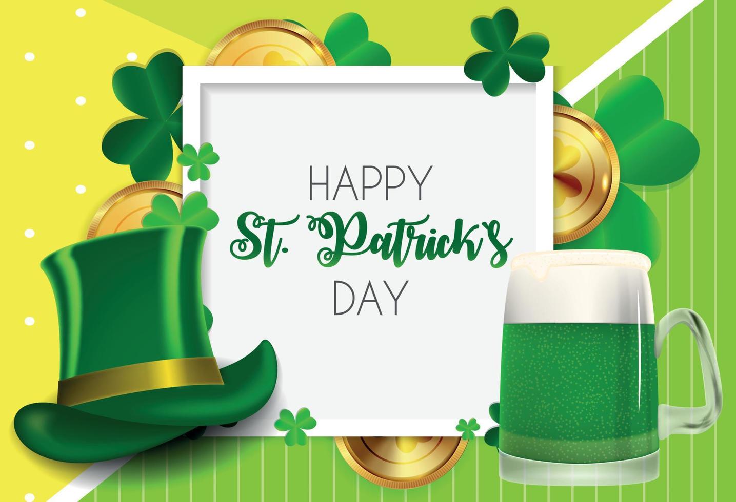 Happy Saint Patricks Day Background with Clover Leaves. Vector Illustration