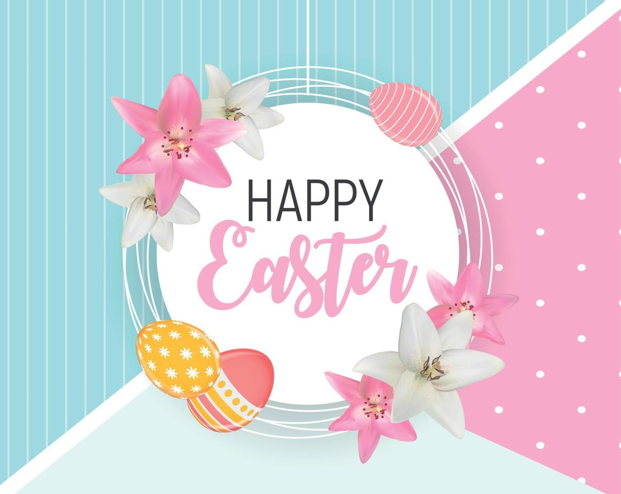 Happy Easter Cute Background with Eggs. Vector Illustration