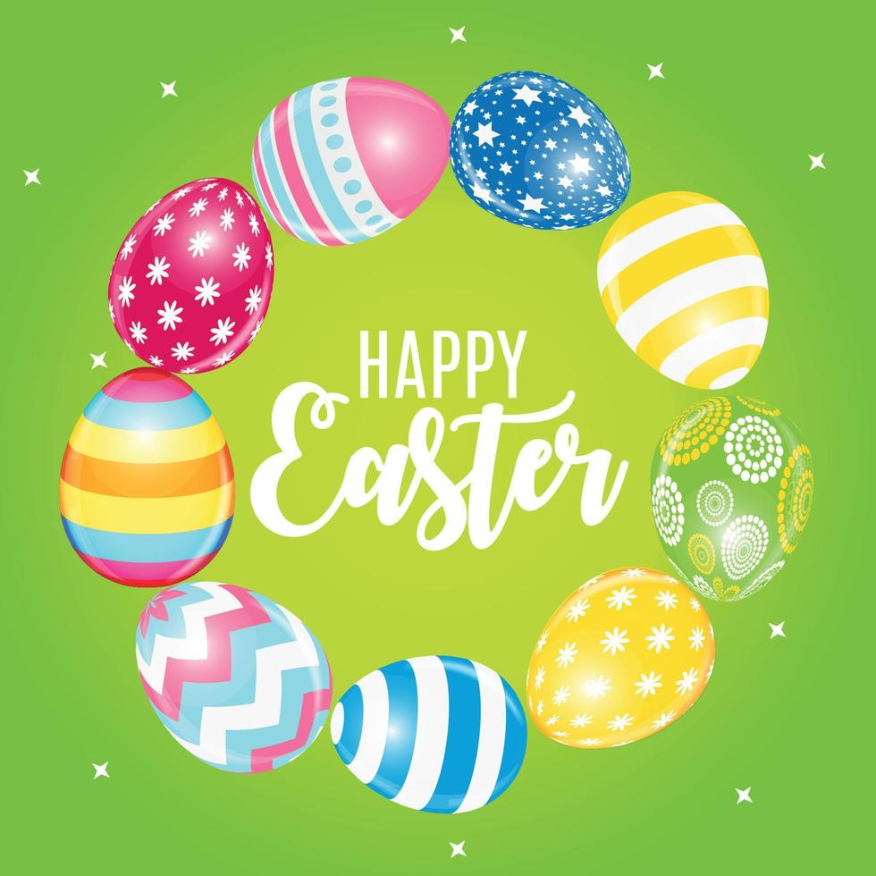 Happy Easter Cute Background with Eggs. Vector Illustration