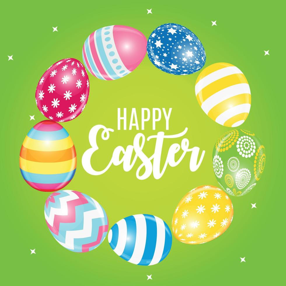 Happy Easter Cute Background with Eggs. Vector Illustration