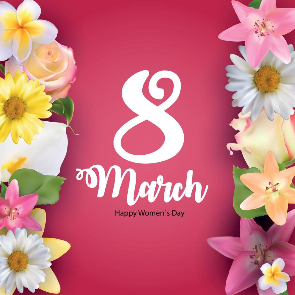 Poster International Happy Women's Day 8 March Floral Greeting card Vector Illustration