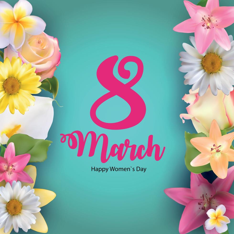 Poster International Happy Women's Day 8 March Floral Greeting card Vector Illustration