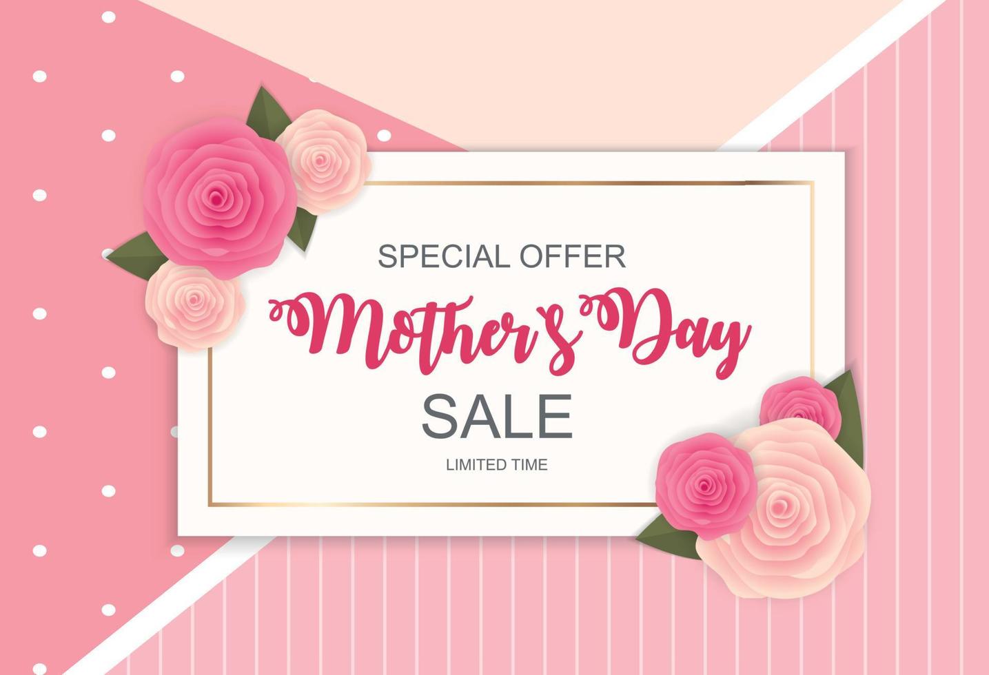 Happy Mothers Day Cute Sale Background with Flowers. Vector Illustration