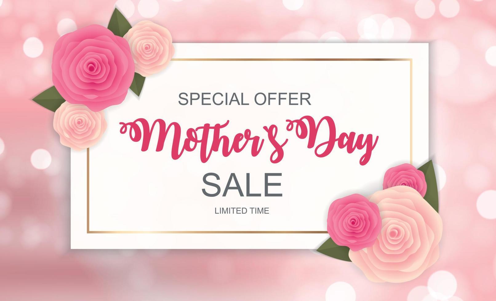 Happy Mothers Day Cute Sale Background with Flowers. Vector Illustration