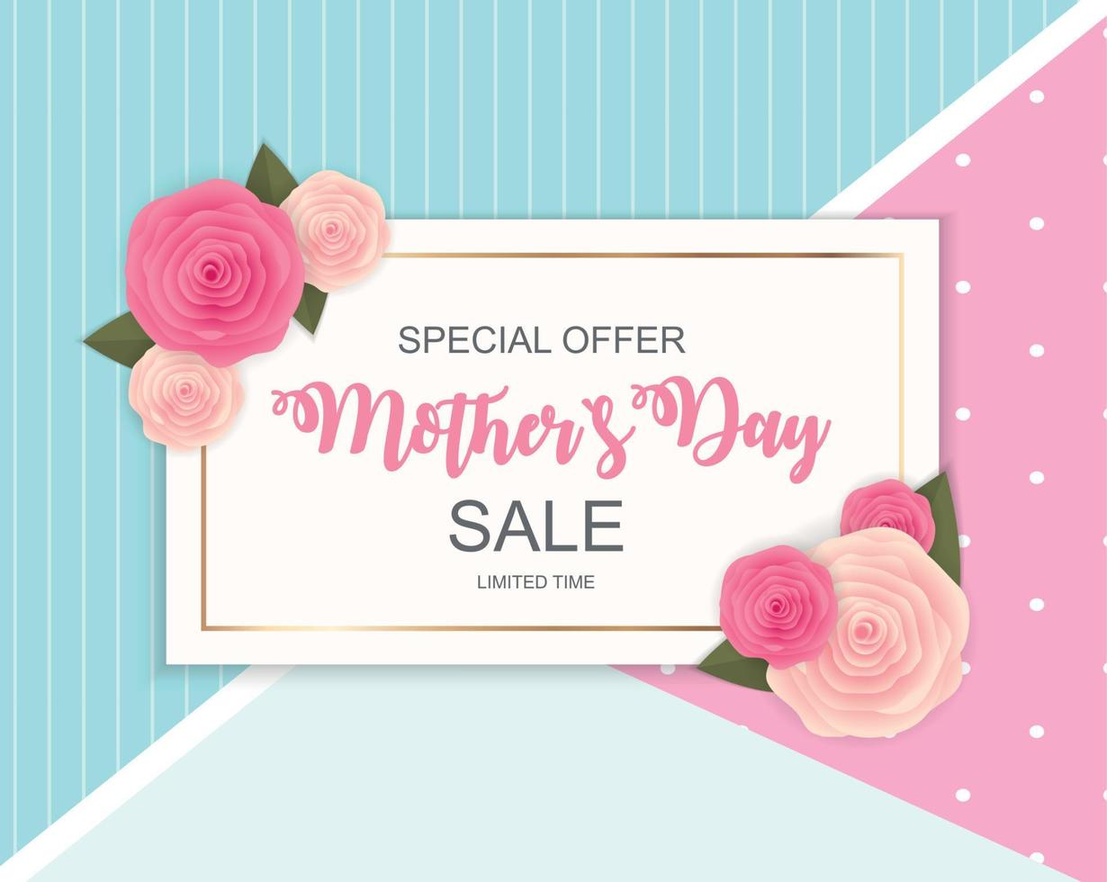 Happy Mothers Day Cute Sale Background with Flowers. Vector Illustration