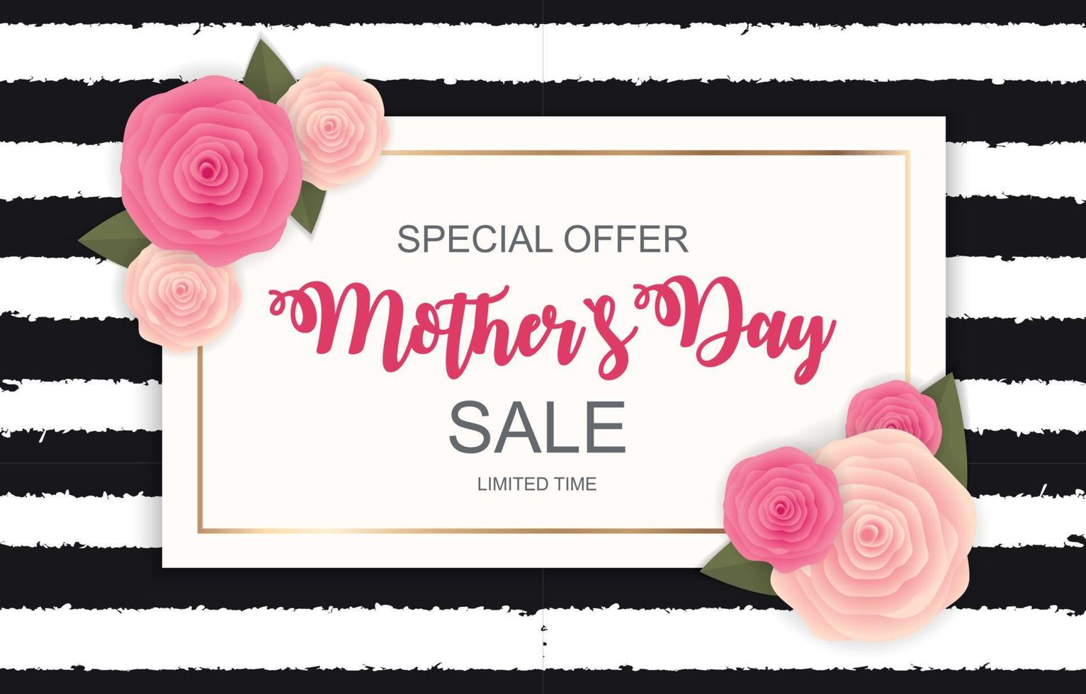 Happy Mothers Day Cute Sale Background with Flowers. Vector Illustration