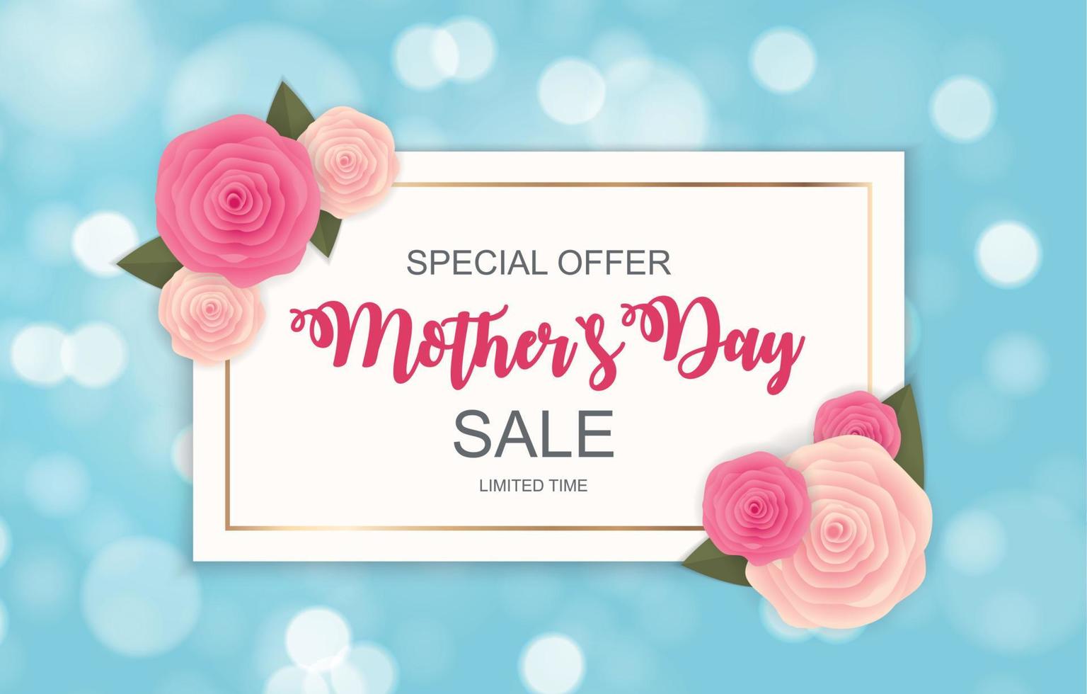 Happy Mothers Day Cute Sale Background with Flowers. Vector Illustration