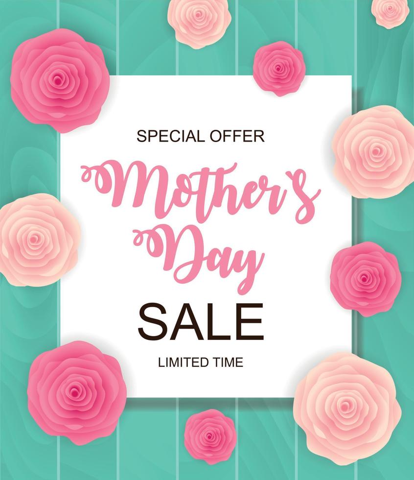 Happy Mothers Day Cute Sale Background with Flowers. Vector Illustration