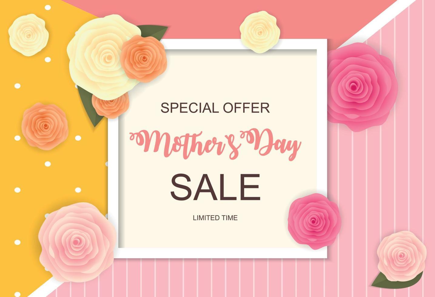 Happy Mothers Day Cute Sale Background with Flowers. Vector Illustration