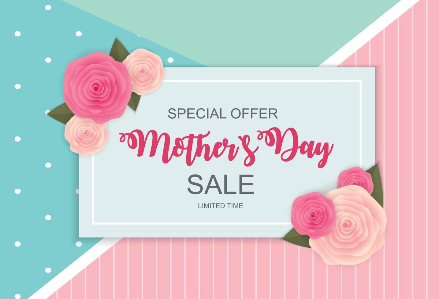 Happy Mothers Day Cute Sale Background with Flowers. Vector Illustration