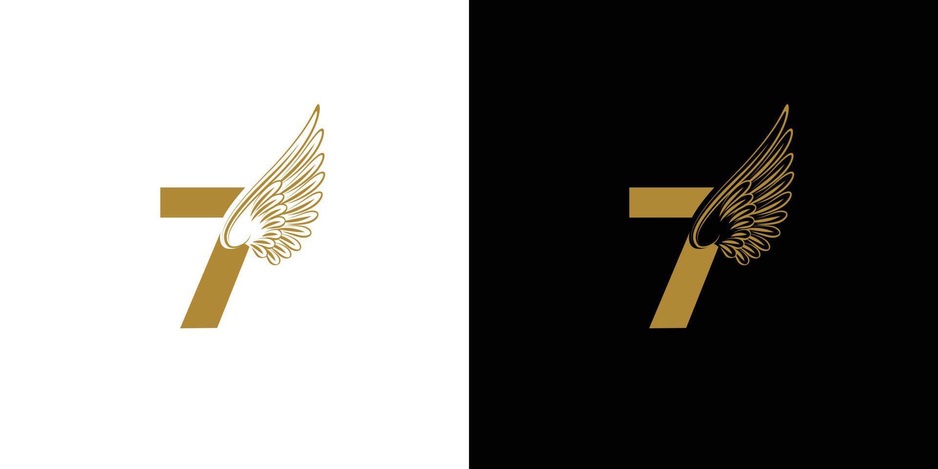 The number seven logo design combined with the modern and amazing wing symbol vector